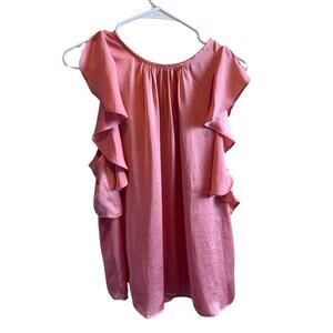 Vince Camuto Coral Peach Flutter Ruffle Sleeve Sleeveless Top Blouse Sz. L